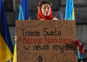 Protest In Support Of Ukraine In Krakow Continues