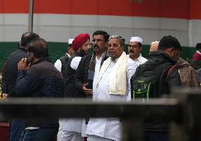 Party Leaders Arrive At Congress Headquarters To Pay Tributes To Manmohan Singh