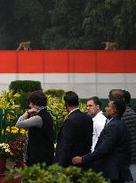 Party Leaders Arrive At Congress Headquarters To Pay Tributes To Manmohan Singh