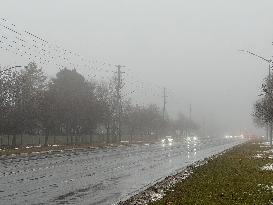 Cold And Rainy Foggy Morning In Toronto, Canada