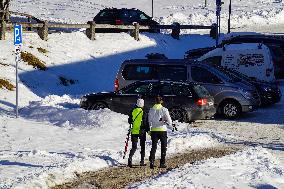 Winter Walkers In The Bavarian Municipality Kruen