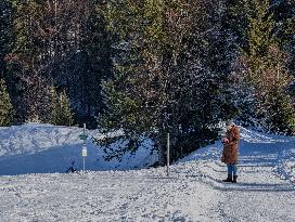 Winter Walkers In The Bavarian Municipality Kruen