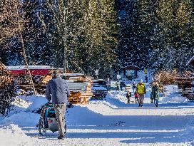 Winter Walkers In The Bavarian Municipality Kruen