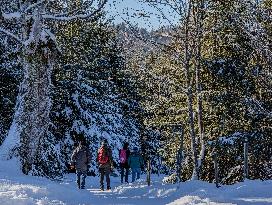 Winter Walkers In The Bavarian Municipality Kruen