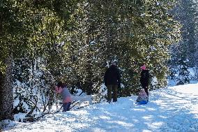 Winter Walkers In The Bavarian Municipality Kruen