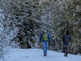 Winter Walkers In The Bavarian Municipality Kruen