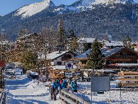 Winter Walkers In The Bavarian Municipality Kruen