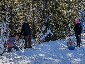 Winter Walkers In The Bavarian Municipality Kruen