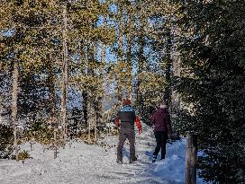 Winter Walkers In The Bavarian Municipality Kruen