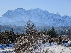 Winter Walkers In The Bavarian Municipality Kruen