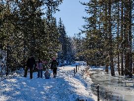 Winter Walkers In The Bavarian Municipality Kruen