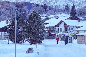 Winter Walkers In The Bavarian Municipality Kruen