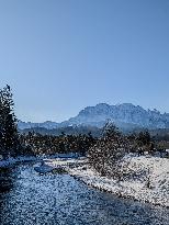 Winter Walkers In The Bavarian Municipality Kruen