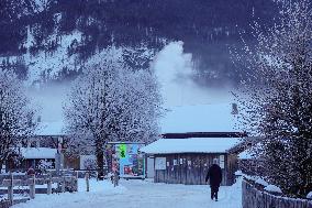 Winter Walkers In The Bavarian Municipality Kruen