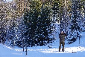 Winter Walkers In The Bavarian Municipality Kruen