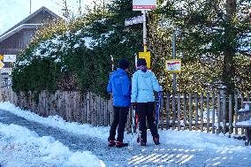 Winter Walkers In The Bavarian Municipality Kruen