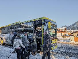 Hikers Boarding A Bus In Kruen