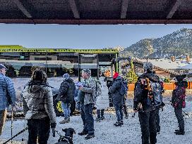 Hikers Boarding A Bus In Kruen