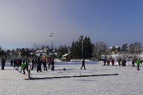 Traditional Ice Stock Sport In Bavaria