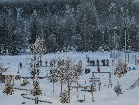 Traditional Ice Stock Sport In Bavaria