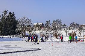 Traditional Ice Stock Sport In Bavaria