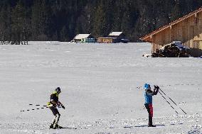 Skiing Exercises On Flat Terrain In The Bavarian Werdenfelser Land