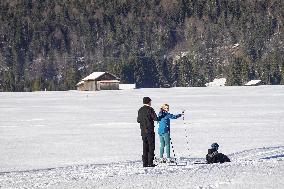 Skiing Exercises On Flat Terrain In The Bavarian Werdenfelser Land