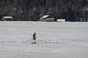 Skiing Exercises On Flat Terrain In The Bavarian Werdenfelser Land