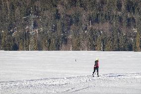 Skiing Exercises On Flat Terrain In The Bavarian Werdenfelser Land