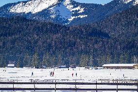 Skiing Exercises On Flat Terrain In The Bavarian Werdenfelser Land