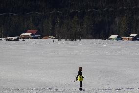 Skiing Exercises On Flat Terrain In The Bavarian Werdenfelser Land