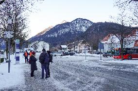 Bus Stop Mittenwald Station With Passengers