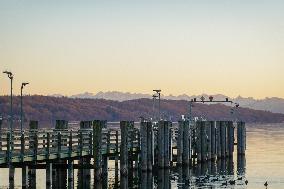 People Enjoying A Winter Evening At Lake Starnberg