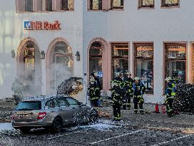 Burning Car In Gauting In The Upper Bavarian City Of Gauting