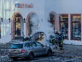 Burning Car In Gauting In The Upper Bavarian City Of Gauting