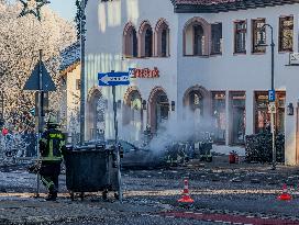 Burning Car In Gauting In The Upper Bavarian City Of Gauting