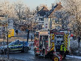 Burning Car In Gauting In The Upper Bavarian City Of Gauting