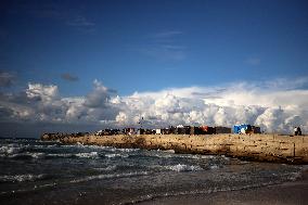 Displaced Palestinians On The Shore Of Khan Younis