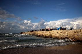 Displaced Palestinians On The Shore Of Khan Younis