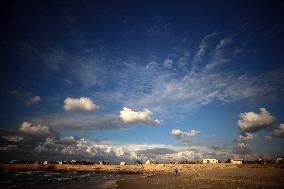 Displaced Palestinians On The Shore Of Khan Younis