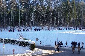 Tourists On The Way To Neuschwanstein Castle