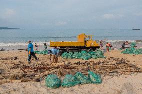 Bali Coastline Flooded With Debris, Tons Of Plastic Collected