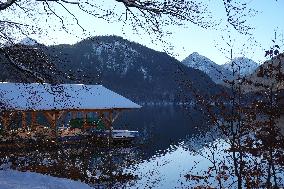 Bavarian Lake Alpsee Circular Trail In Winter