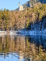 Bavarian Lake Alpsee Circular Trail In Winter