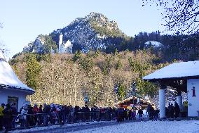 Visitors At Neuschwanstein Castle Bus Stop