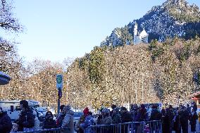 Visitors At Neuschwanstein Castle Bus Stop