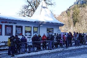 Visitors At Neuschwanstein Castle Bus Stop