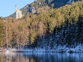 Bavarian Lake Alpsee Circular Trail In Winter