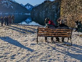 Bavarian Lake Alpsee Circular Trail In Winter