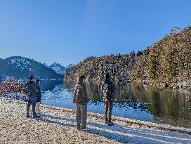 Bavarian Lake Alpsee Circular Trail In Winter